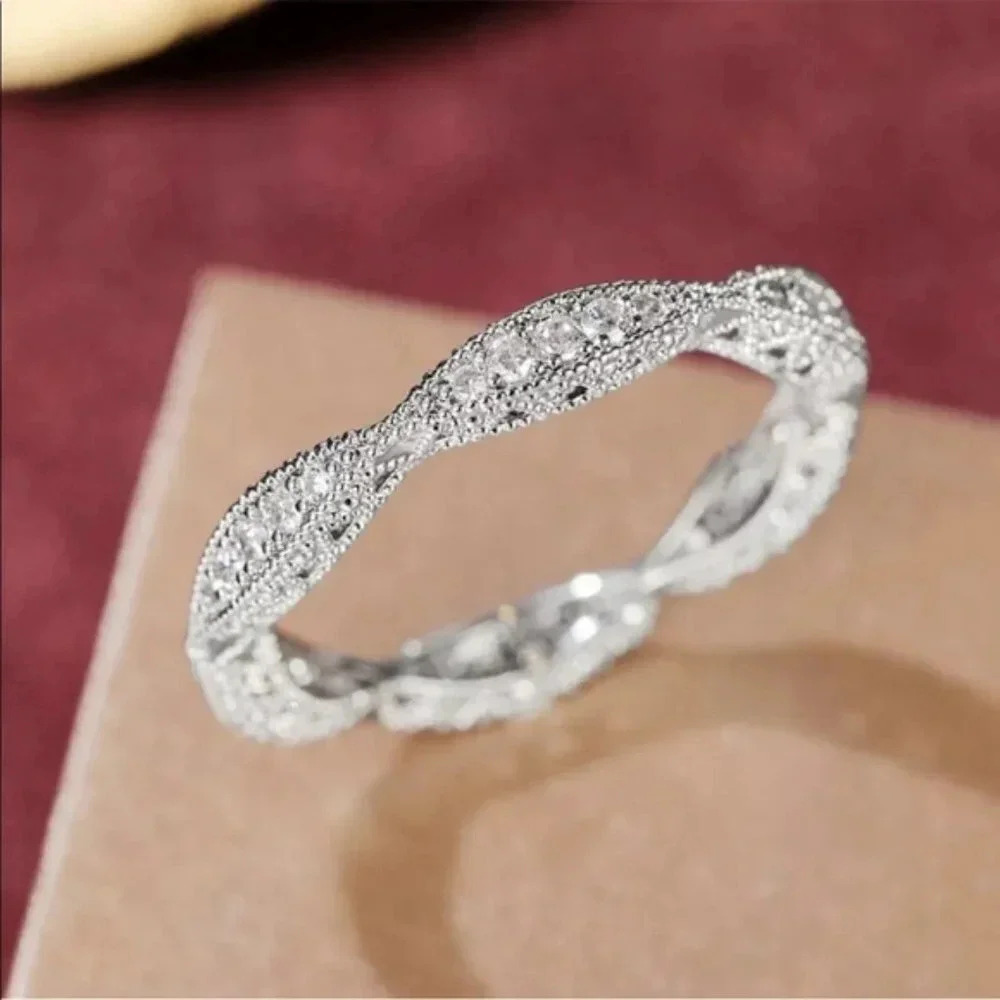 NEW 925 Sterling Silver Pave Diamond Eternity Ring Band